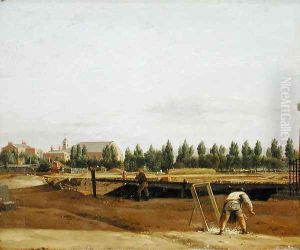 Excavating the Regents Canal, with a view of Marylebone Chapel, c.1812