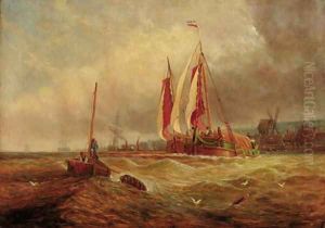 Barges in a swell, a harbour beyond