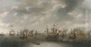 A naval battle, possibly the Battle of Leghorn by Dutch School