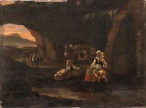 A Shepherdess seated in a Grotto by Dutch School