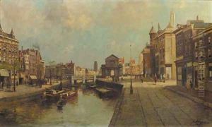 A view of Rotterdam by Dutch School