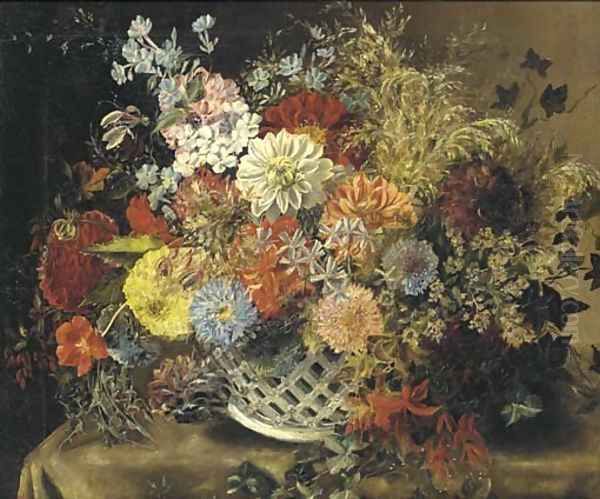 Flowers in a porcelain basket - view 1