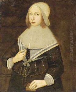 Portrait of a lady, half-length, a ring in her right hand and a book in her left hand by Dutch School