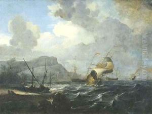 A coastal landscape with Dutch frigates in a fresh breeze