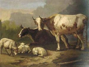 Cattle and sheep resting in a landscape