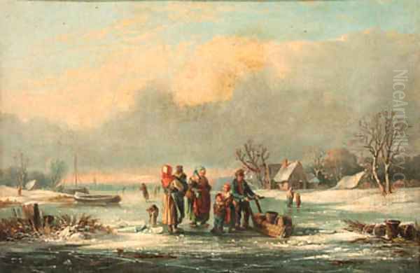 Figures in a frozen winter landscape - view 1