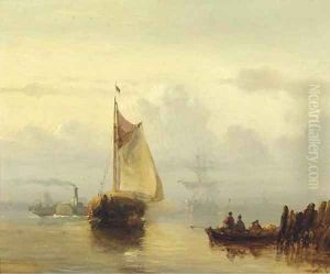 Steamship De Schelde on a misty morning by Dutch School