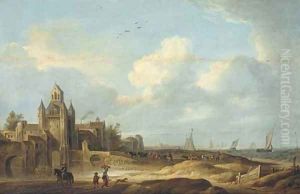 A freshening breeze off the Dutch coast, drovers and cattle in the foreground