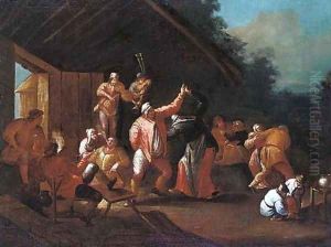 A village kermesse; and Peasants merry making in a barn by Dutch School