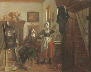Amorous in the atelier by Dutch School