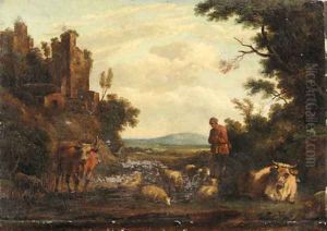 An Italianate river Landscape with a Drover