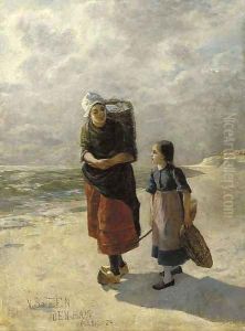 Conversation on the beach by Dutch School