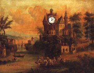 Figures On A Ferry With A Chateau Beyond, A Clock Picture