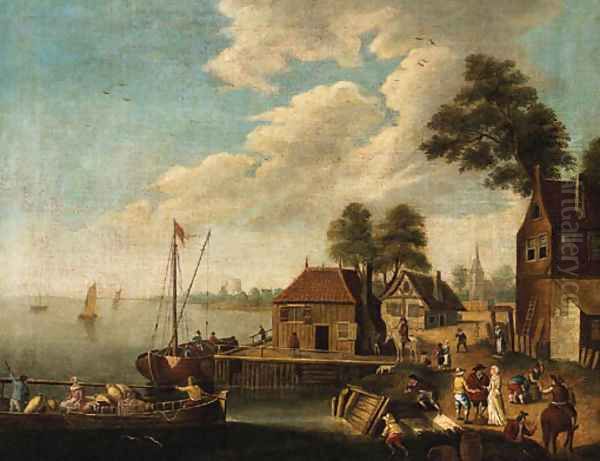 Figures on a Quayside in a River Estuary - view 1