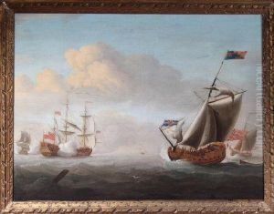 The Flagship Of A Rear-admiral Of The Red Saluting A Yacht by Francis Swaine