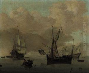 Men-o'war Anchored Offshore In A Calm