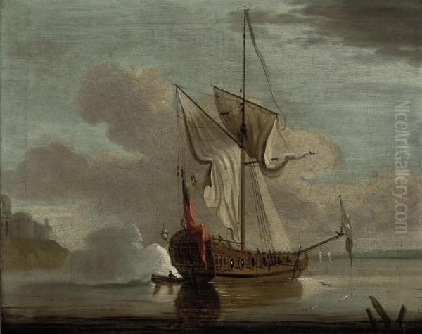 An Admiralty Yacht Firing A Salute Off Upnor Castle On Themedway - view 1