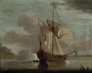 An Admiralty Yacht Firing A Salute Off Upnor Castle On Themedway by Francis Swaine
