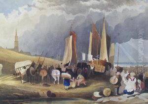 Figures Careening A Vessel by Francis Swaine