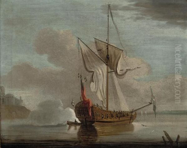 An Admiralty Yacht Firing A Salute Off Upnor Castle On The Medway - view 1