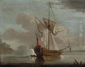 An Admiralty Yacht Firing A Salute Off Upnor Castle On The Medway by Francis Swaine