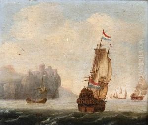 Shipping At Sea, Off A Coast by Francis Swaine