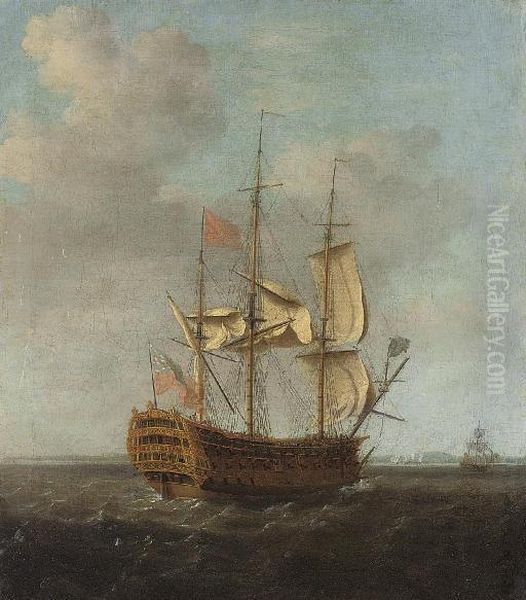 An English First Rate Of The Red Squadron Making Sail Out Of Spithead - view 1