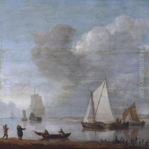 Dutch Shipping Moored In An Estuary by Francis Swaine
