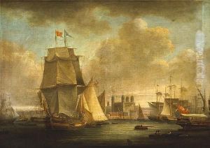 Shipping On The River Thames With The Tower Of London Beyond