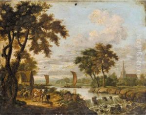 Cattle And Sheep In A River Landscape by Francis Swaine