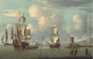 A Ship's Launch Containing Visitors Pulling Away From The Side Ofan