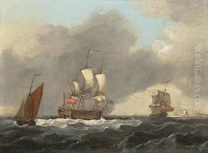 A Sixth Rate Running Up The Channel Off The Old Dungeness Lighthouse by Francis Swaine