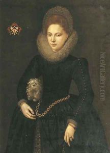 Portrait of a lady, three-quarter-length, in a black silk dress with a white lace collar