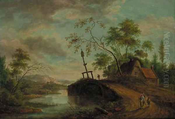 Travellers On A Track In A River Landscape - view 1