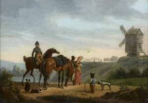 Moulin Dans Un Paysage Anime De Cavaliers by Joseph Swebach-Desfontaines