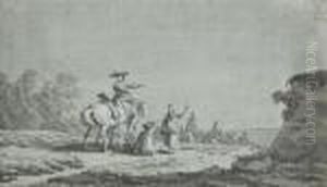 Halte De Cavaliers Avec Vivandieres by Joseph Swebach-Desfontaines