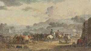 Cavalry In A Valley Rounding Up A Group Of Peasants And Theirlivestock by Joseph Swebach-Desfontaines