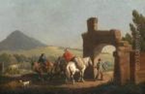 Paesaggio Con Cavalieri Dinanzi Alle Rovine Di Una Porta In Pietra - view 1