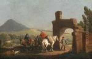 Paesaggio Con Cavalieri Dinanzi Alle Rovine Di Una Porta In Pietra by Joseph Swebach-Desfontaines