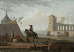 A Military Encampment With Figures Resting In The Foreground by Joseph Swebach-Desfontaines
