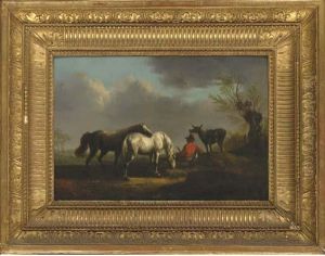 Chevaux Et Paysans Dans Un Pre by Joseph Swebach-Desfontaines