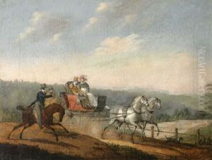 Biedermeier-kutschenfahrt In Weiter Landschaft by Joseph Swebach-Desfontaines