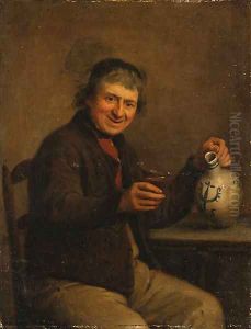 A seated Peasant drinking in an Interior