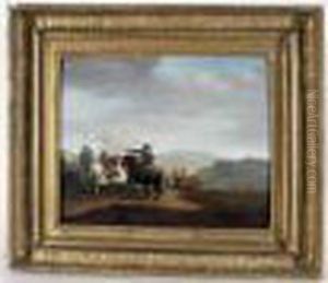 Combat De Cavalerie Paire 
D'huiles Sur Panneau De Noyer. Haut. : 28,5 Cm - Larg. : 35,5 Cm. Cadres
 Dores D'origine En Chene, Les Feuillages En Composition