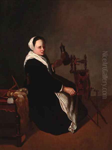A woman spinning in an interior - view 1