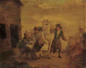 Blacksmiths shoeing a horse