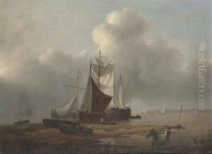 Dutch barges drying their sails at the end of the day by Dutch School