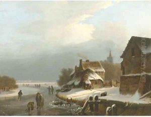 On the ice by a Dutch village