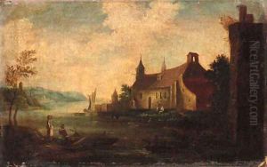 Peasants by a Church beside a River