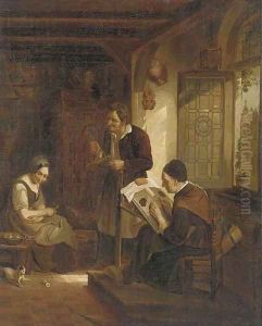 Peasants in a kitchen interior by Dutch School